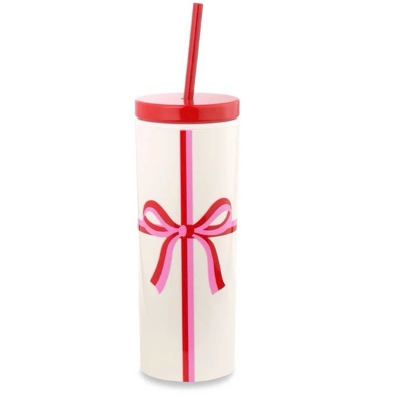 kate spade Other - 🎀 Kate Spade Red and Pink Ribbon Bow Tumbler with Straw NEW Giftable